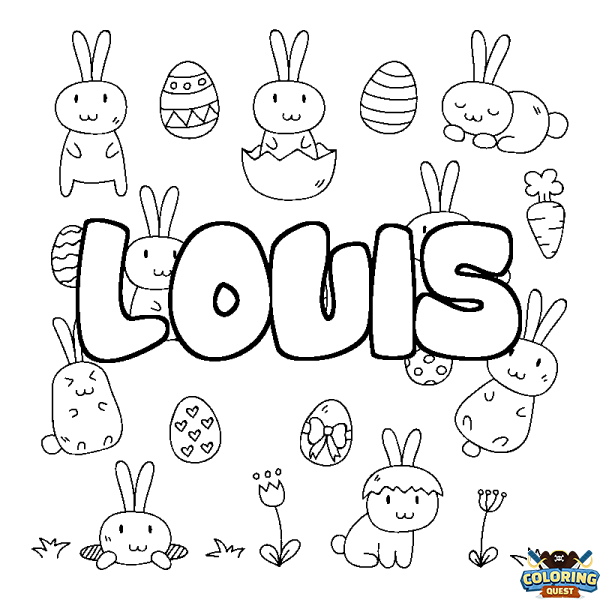 Coloring page first name LOUIS - Easter background