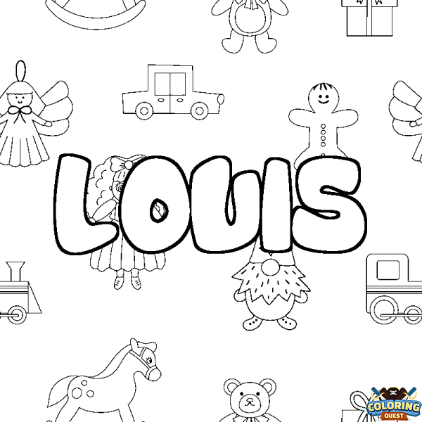 Coloring page first name LOUIS - Toys background