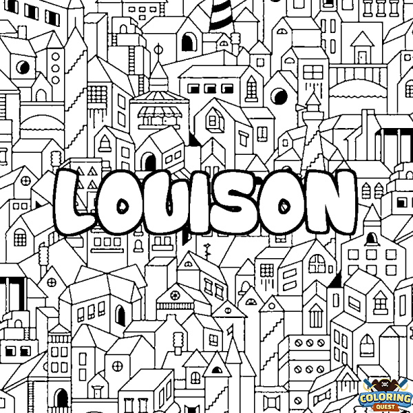 Coloring page first name LOUISON - City background