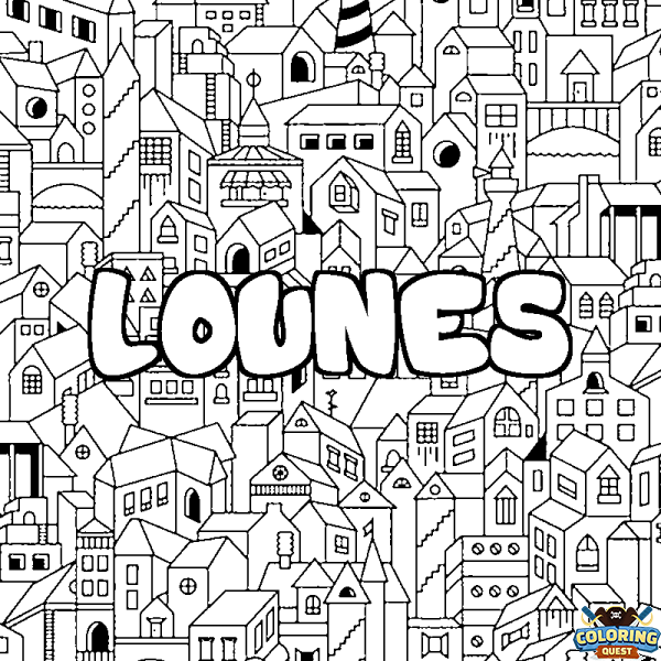 Coloring page first name LOUNES - City background