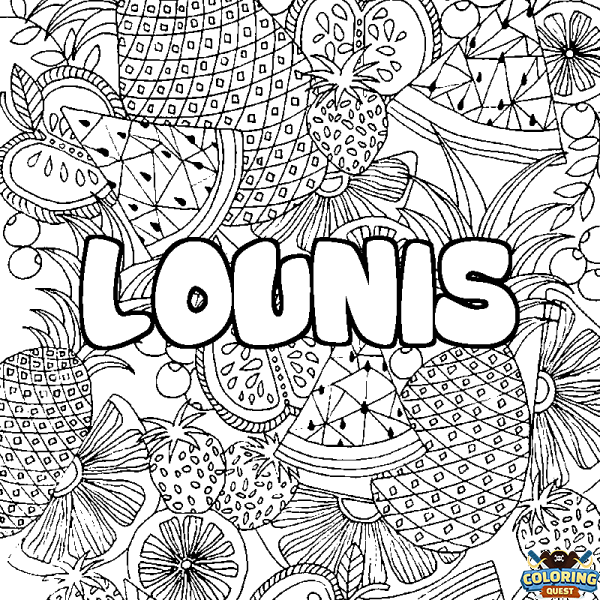 Coloring page first name LOUNIS - Fruits mandala background