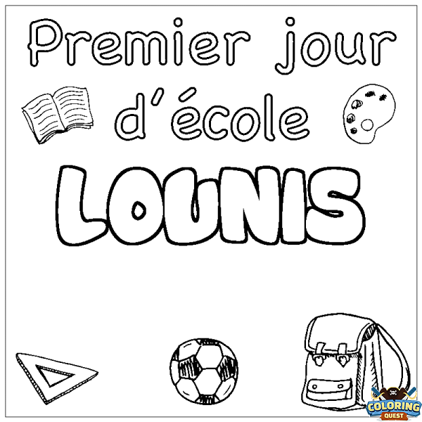 Coloring page first name LOUNIS - School First day background