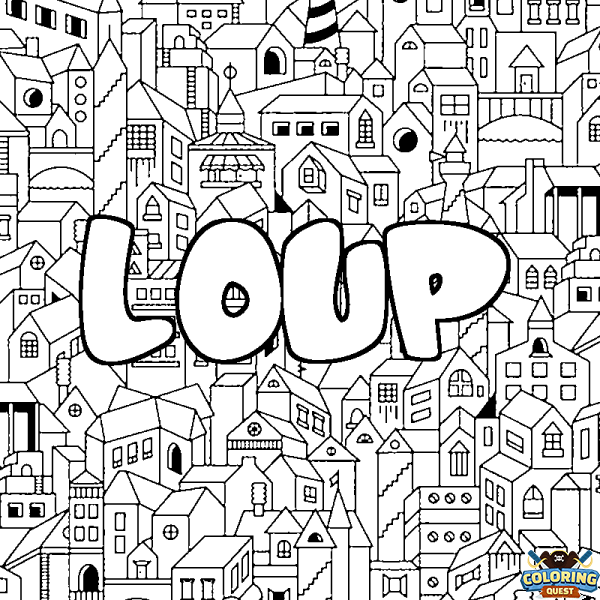 Coloring page first name LOUP - City background