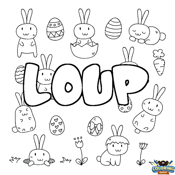 Coloring page first name LOUP - Easter background