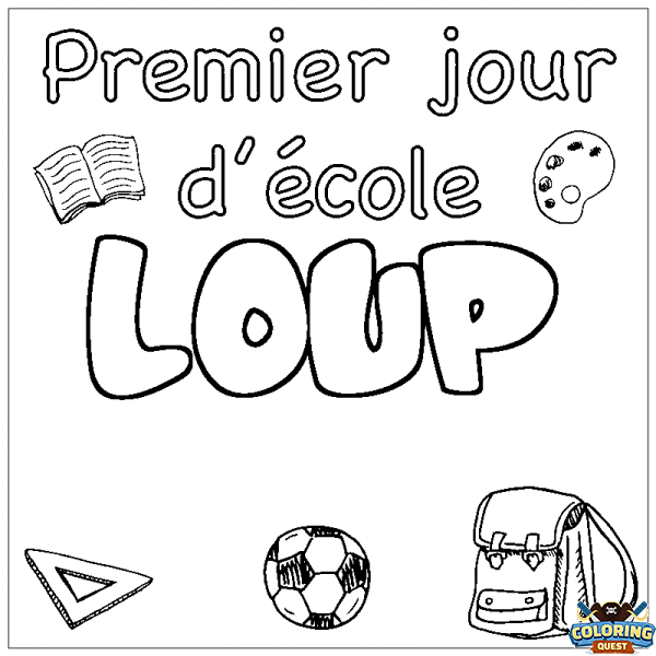 Coloring page first name LOUP - School First day background