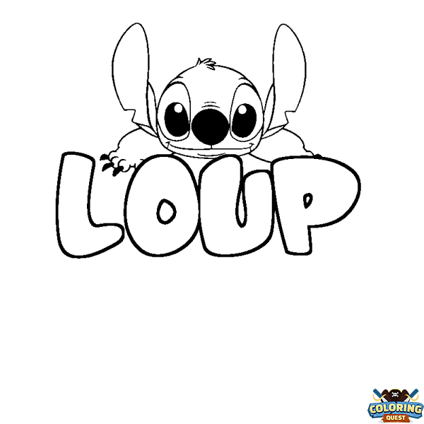 Coloring page first name LOUP - Stitch background