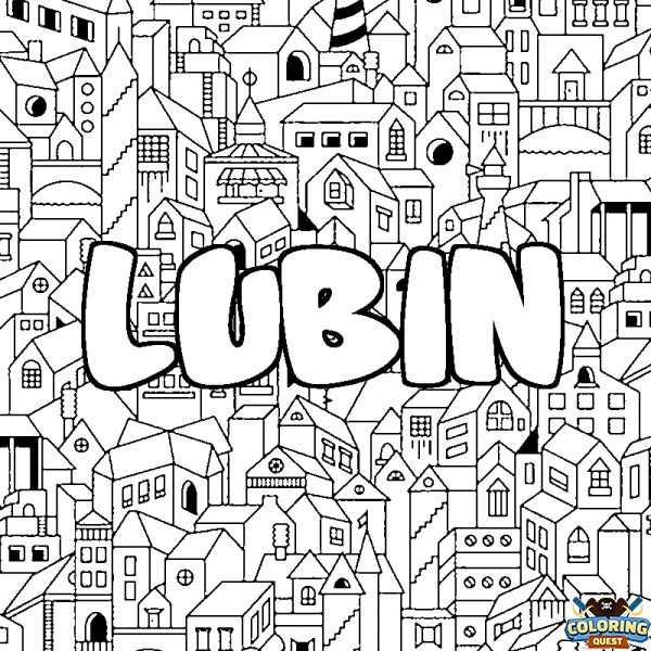 Coloring page first name LUBIN - City background