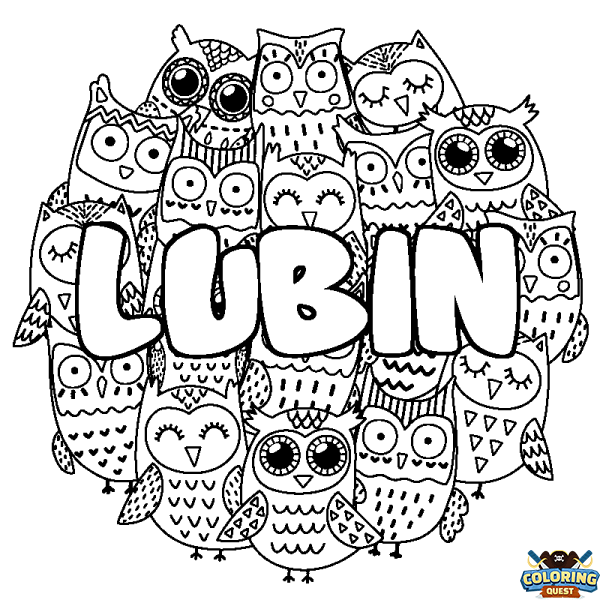 Coloring page first name LUBIN - Owls background