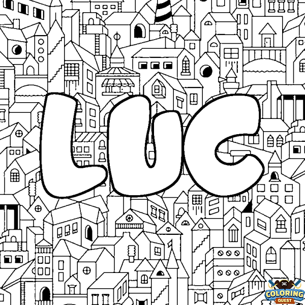 Coloring page first name LUC - City background