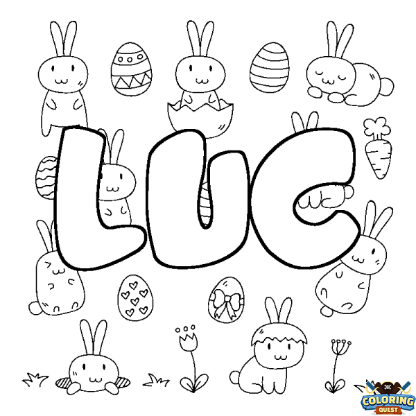 Coloring page first name LUC - Easter background