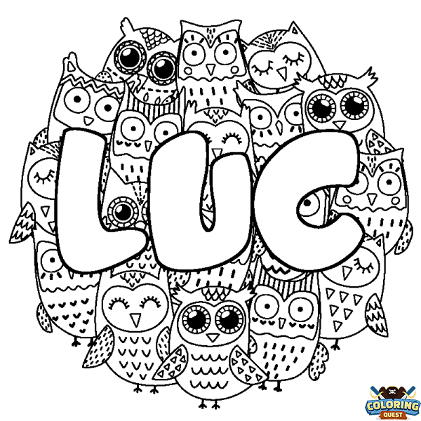 Coloring page first name LUC - Owls background