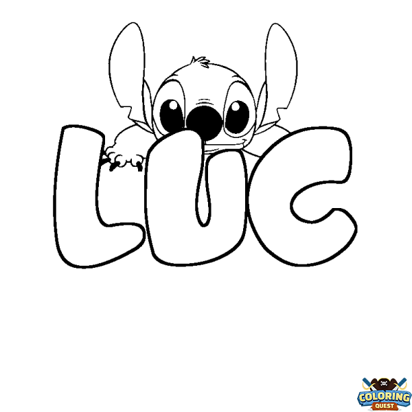 Coloring page first name LUC - Stitch background