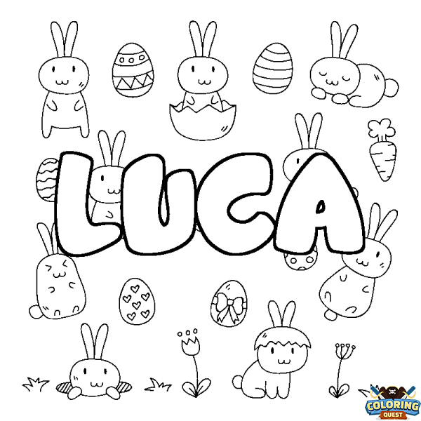 Coloring page first name LUCA - Easter background