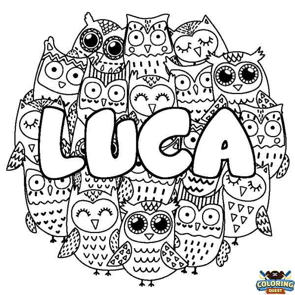 Coloring page first name LUCA - Owls background