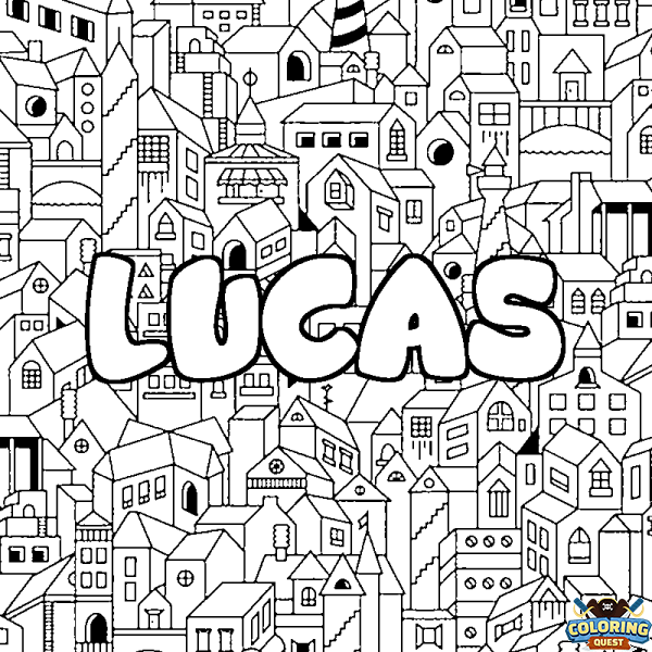 Coloring page first name LUCAS - City background