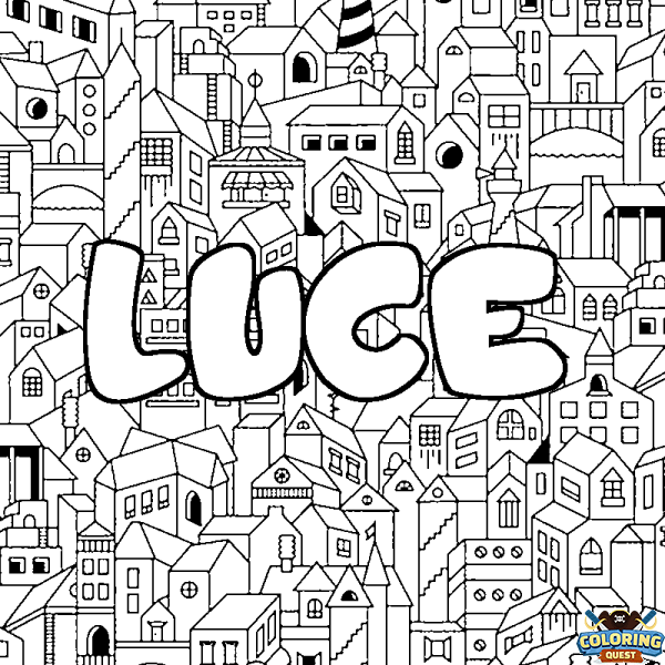 Coloring page first name LUCE - City background