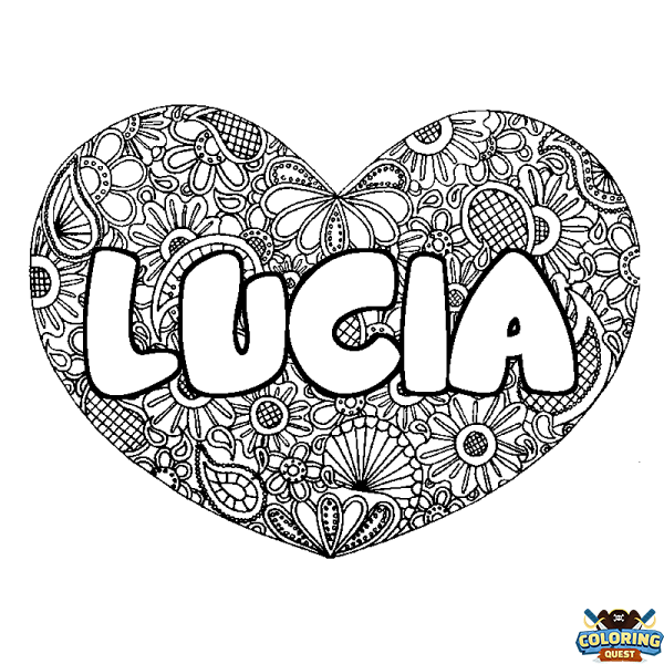 Coloring page first name LUCIA - Heart mandala background