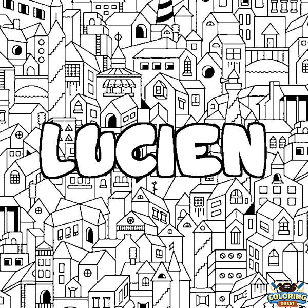 Coloring page first name LUCIEN - City background