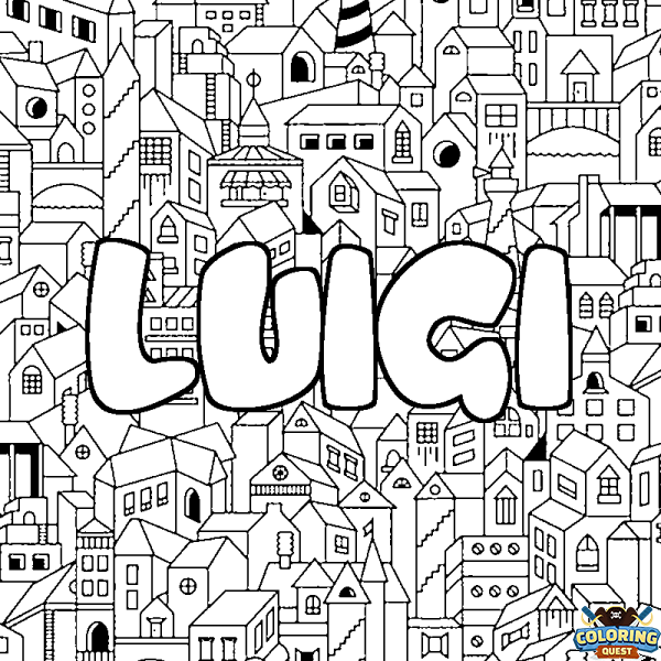 Coloring page first name LUIGI - City background