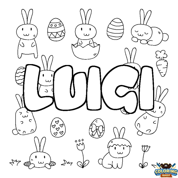 Coloring page first name LUIGI - Easter background