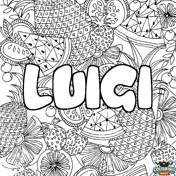 Coloring page first name LUIGI - Fruits mandala background