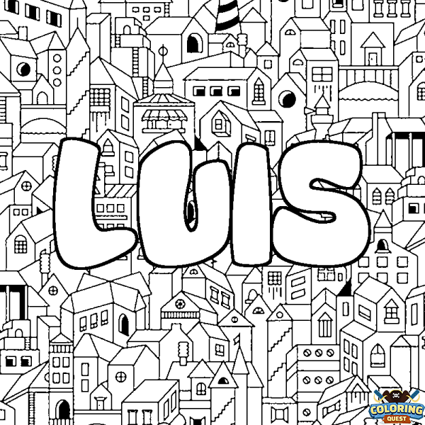 Coloring page first name LUIS - City background