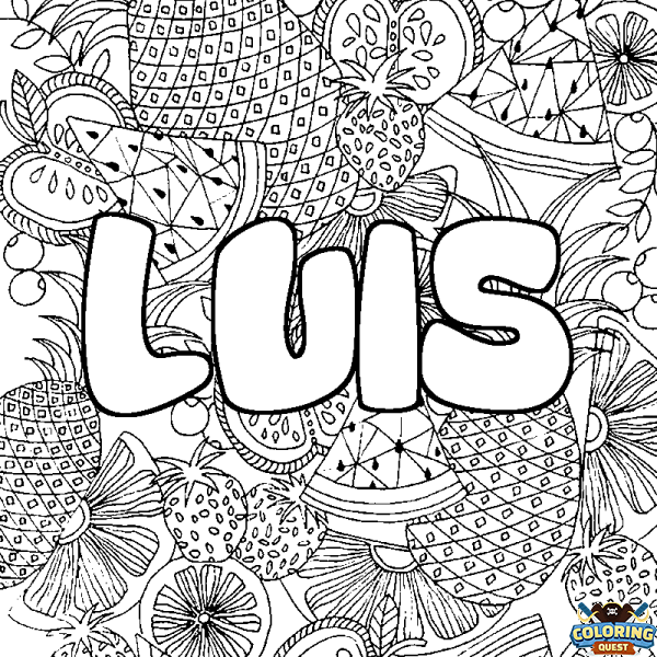 Coloring page first name LUIS - Fruits mandala background