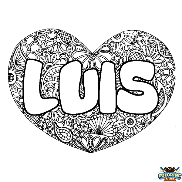 Coloring page first name LUIS - Heart mandala background