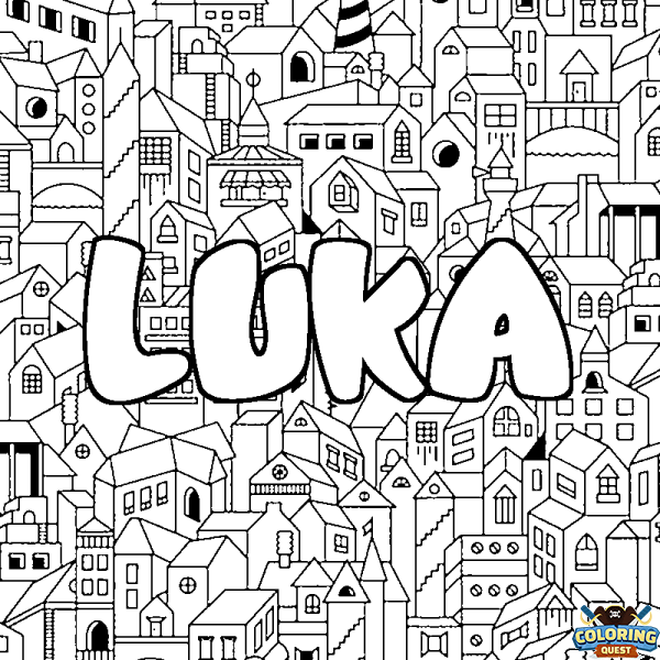 Coloring page first name LUKA - City background