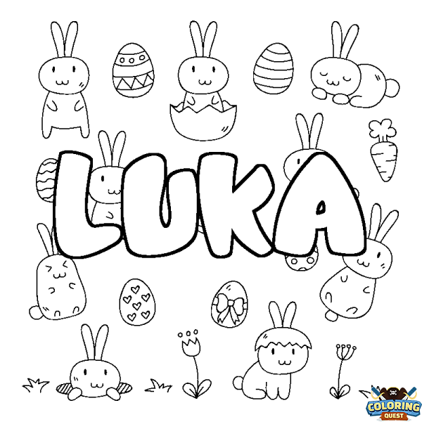 Coloring page first name LUKA - Easter background