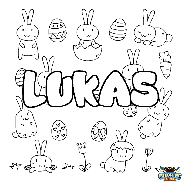 Coloring page first name LUKAS - Easter background