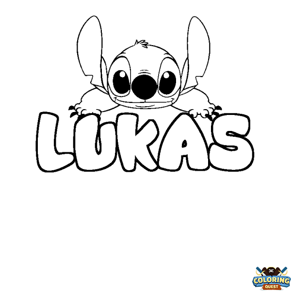 Coloring page first name LUKAS - Stitch background