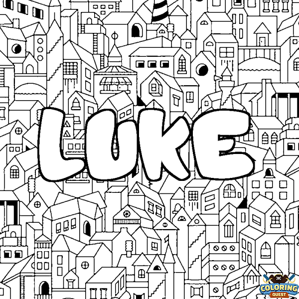 Coloring page first name LUKE - City background