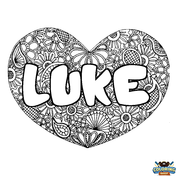 Coloring page first name LUKE - Heart mandala background