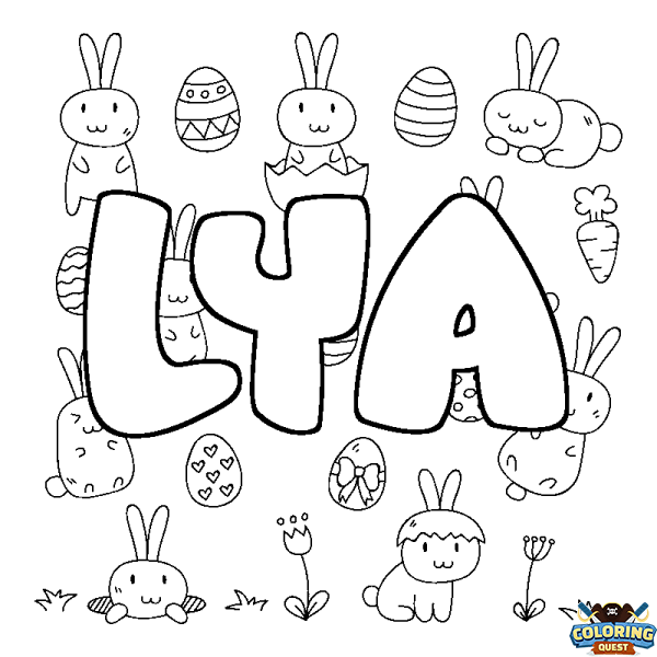 Coloring page first name LYA - Easter background