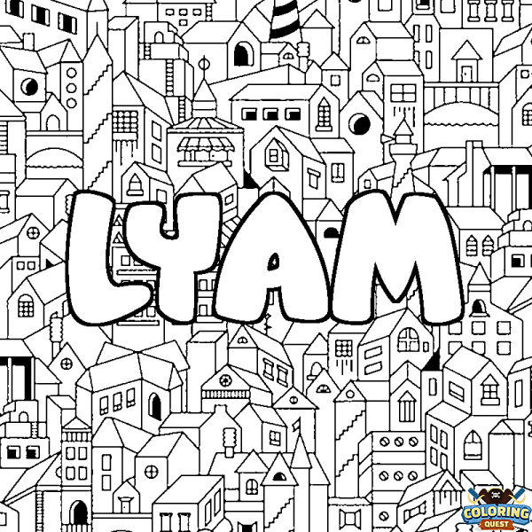 Coloring page first name LYAM - City background