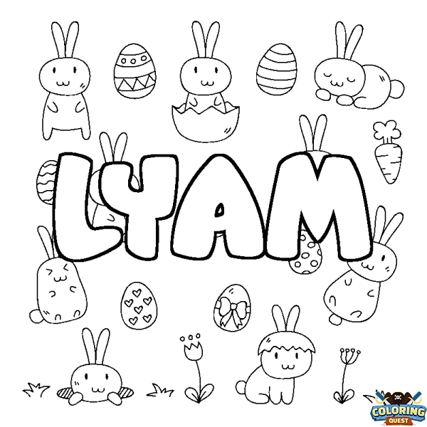 Coloring page first name LYAM - Easter background