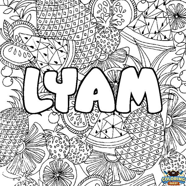 Coloring page first name LYAM - Fruits mandala background