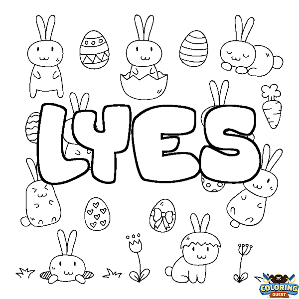 Coloring page first name LYES - Easter background