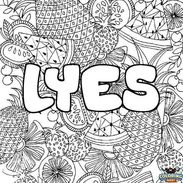 Coloring page first name LYES - Fruits mandala background