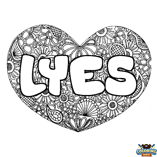 Coloring page first name LYES - Heart mandala background