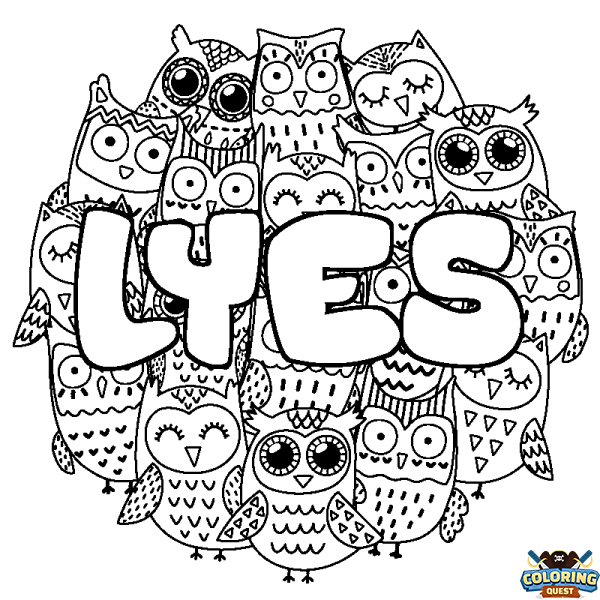 Coloring page first name LYES - Owls background