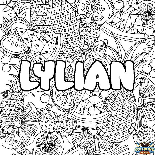 Coloring page first name LYLIAN - Fruits mandala background