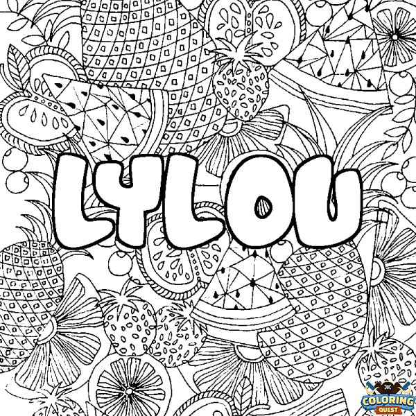 Coloring page first name LYLOU - Fruits mandala background