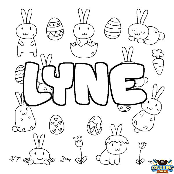 Coloring page first name LYNE - Easter background