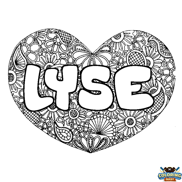 Coloring page first name LYSE - Heart mandala background