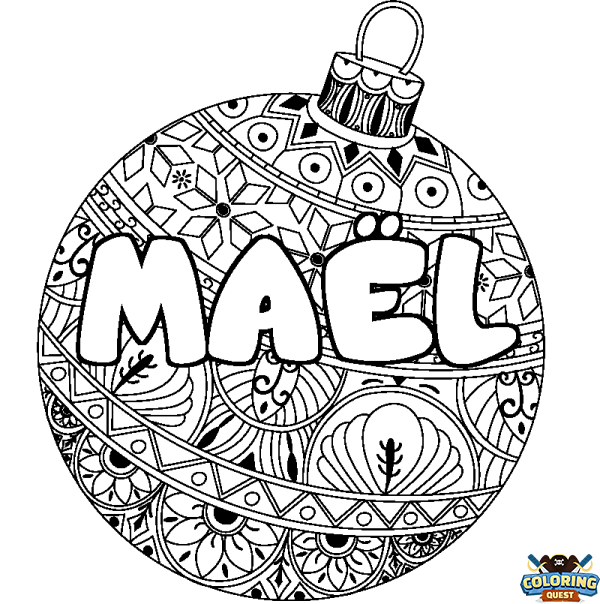 Coloring page first name MA&Euml;L - Christmas tree bulb background