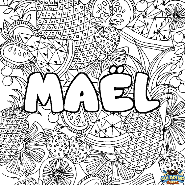 Coloring page first name MA&Euml;L - Fruits mandala background