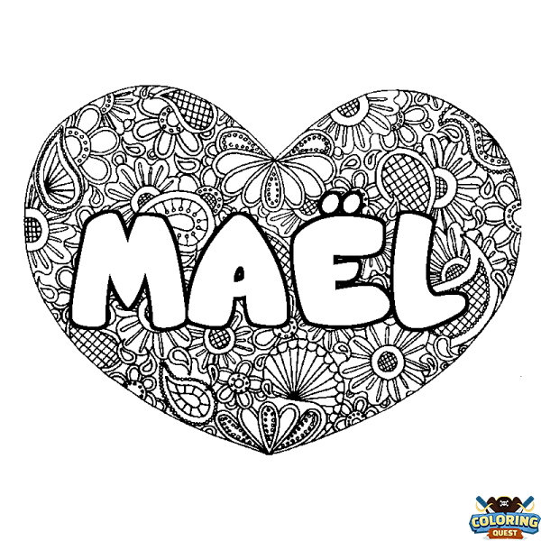 Coloring page first name MA&Euml;L - Heart mandala background