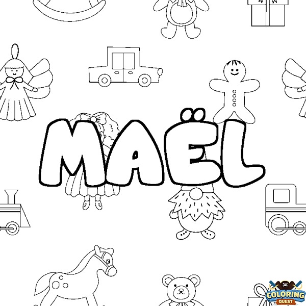 Coloring page first name MA&Euml;L - Toys background